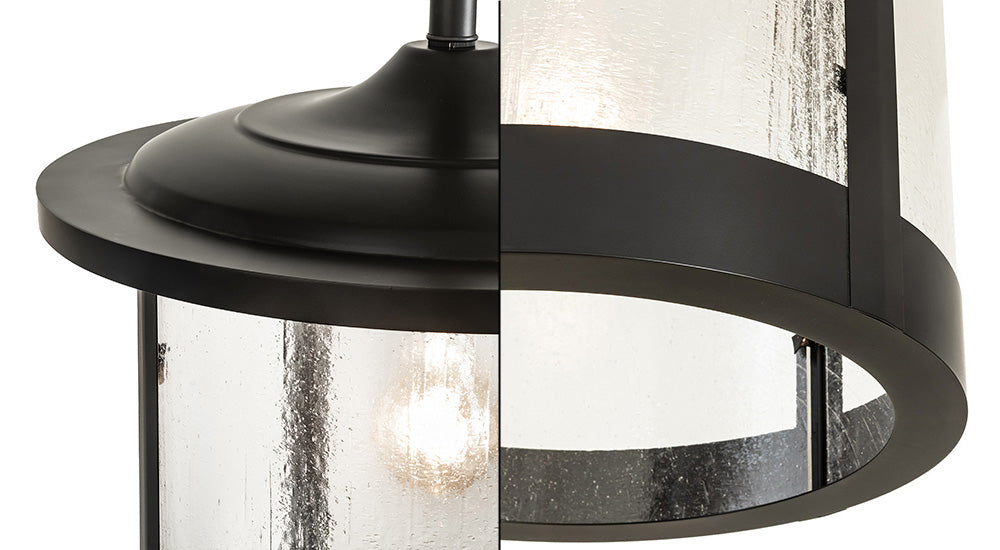 Meyda Lighting Fulton 18" Flat Black Pendant Light With Clear Seeded Shade Glass