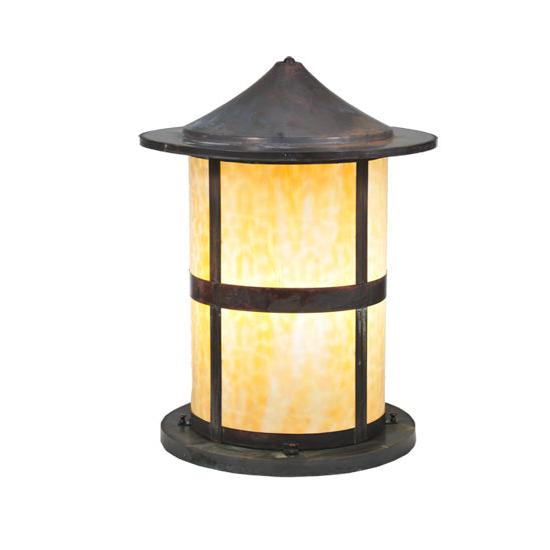 Meyda Lighting Fulton 18" Vintage Copper Outdoor Flushmount Light With Beige Art Shade Glass