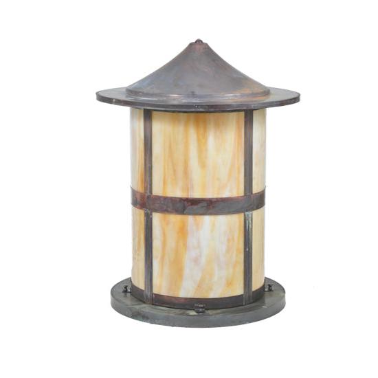 Meyda Lighting Fulton 18" Vintage Copper Outdoor Flushmount Light With Beige Art Shade Glass