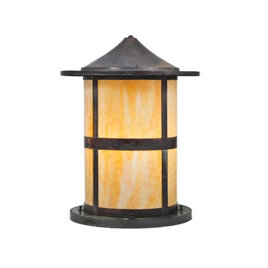 Meyda Lighting Fulton 18" Vintage Copper Outdoor Flushmount Light With Beige Art Shade Glass