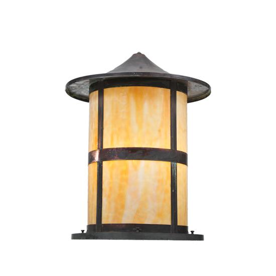Meyda Lighting Fulton 18" Vintage Copper Outdoor Flushmount Light With Beige Art Shade Glass