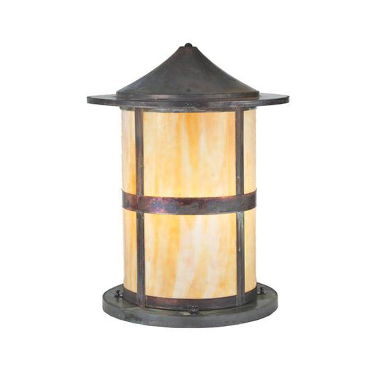 Meyda Lighting Fulton 18" Vintage Copper Outdoor Flushmount Light With Beige Art Shade Glass