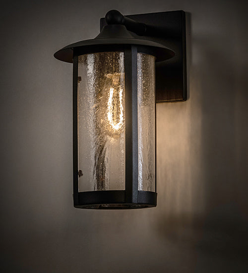 Meyda Lighting Fulton 216871 8" Old Wrought Iron Prime Solid Mount Wall Sconce With Clear Seeded Shade Glass
