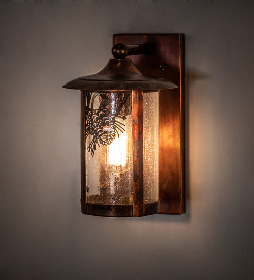 Meyda Lighting Fulton 221039 8" Vintage Copper Winter Pine Solid Mount Wall Sconce With Clear Seeded Shade Glass