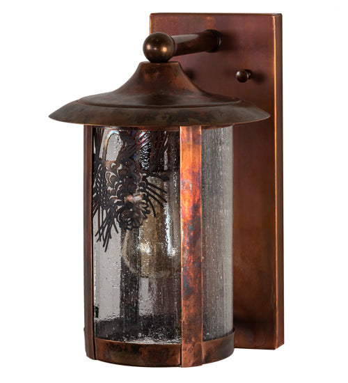 Meyda Lighting Fulton 221039 8" Vintage Copper Winter Pine Solid Mount Wall Sconce With Clear Seeded Shade Glass