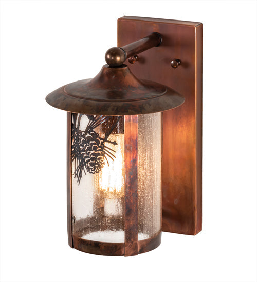 Meyda Lighting Fulton 221039 8" Vintage Copper Winter Pine Solid Mount Wall Sconce With Clear Seeded Shade Glass