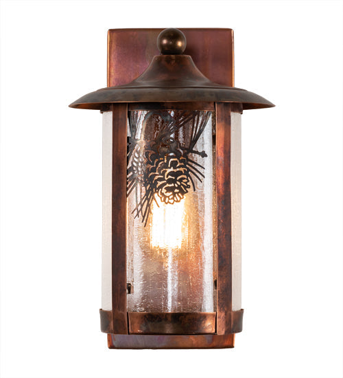 Meyda Lighting Fulton 221039 8" Vintage Copper Winter Pine Solid Mount Wall Sconce With Clear Seeded Shade Glass