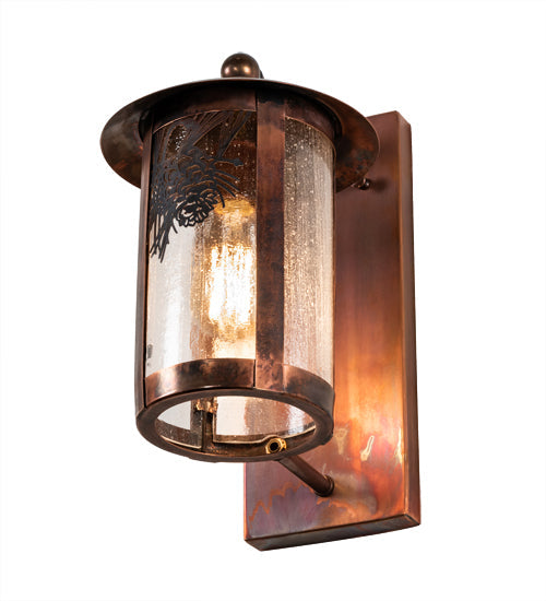 Meyda Lighting Fulton 221039 8" Vintage Copper Winter Pine Solid Mount Wall Sconce With Clear Seeded Shade Glass