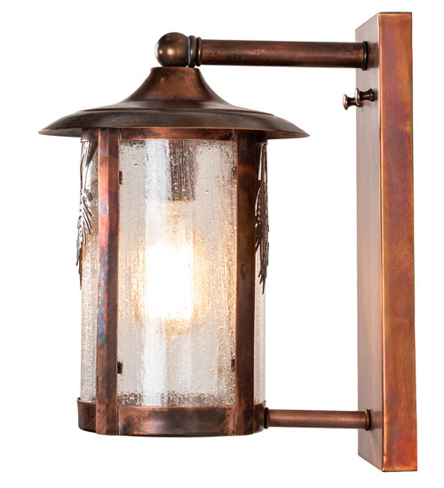 Meyda Lighting Fulton 221039 8" Vintage Copper Winter Pine Solid Mount Wall Sconce With Clear Seeded Shade Glass