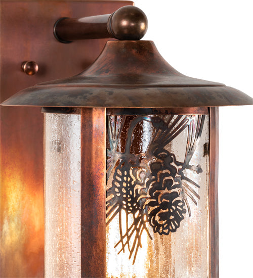 Meyda Lighting Fulton 221039 8" Vintage Copper Winter Pine Solid Mount Wall Sconce With Clear Seeded Shade Glass