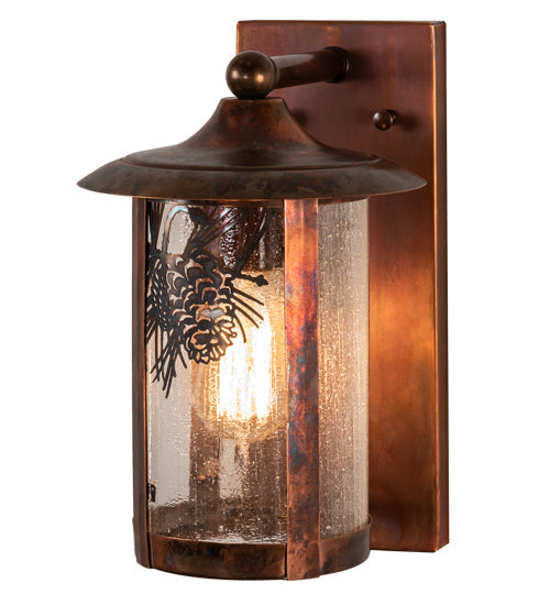 Meyda Lighting Fulton 221039 8" Vintage Copper Winter Pine Solid Mount Wall Sconce With Clear Seeded Shade Glass