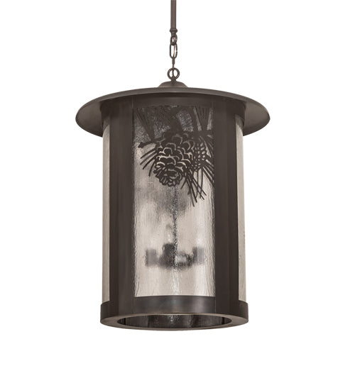 Meyda Lighting Fulton 24" 4-Light Craftsman Brown Winter Pine Pendant Light With Clear Seeded Shade Glass