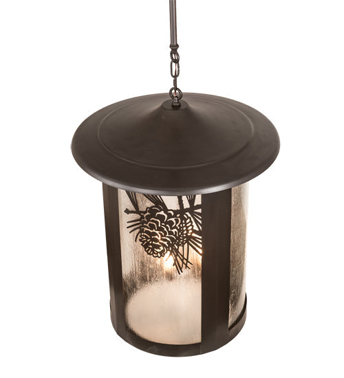Meyda Lighting Fulton 24" 4-Light Craftsman Brown Winter Pine Pendant Light With Clear Seeded Shade Glass