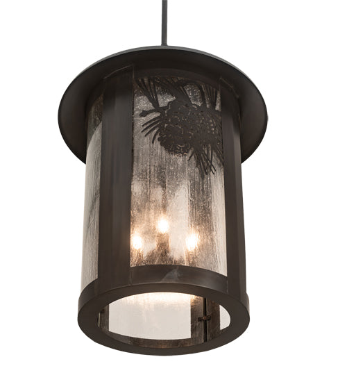 Meyda Lighting Fulton 24" 4-Light Craftsman Brown Winter Pine Pendant Light With Clear Seeded Shade Glass