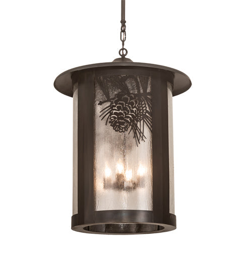 Meyda Lighting Fulton 24" 4-Light Craftsman Brown Winter Pine Pendant Light With Clear Seeded Shade Glass