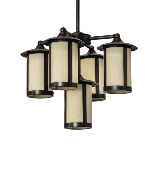 Meyda Lighting Fulton 24" 5-Light Craftsman Brown Chandelier With Beige Botticino Idalight Shade