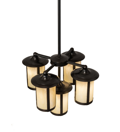 Meyda Lighting Fulton 24" 5-Light Craftsman Brown Chandelier With Beige Botticino Idalight Shade