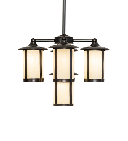 Meyda Lighting Fulton 24" 5-Light Craftsman Brown Chandelier With Beige Botticino Idalight Shade