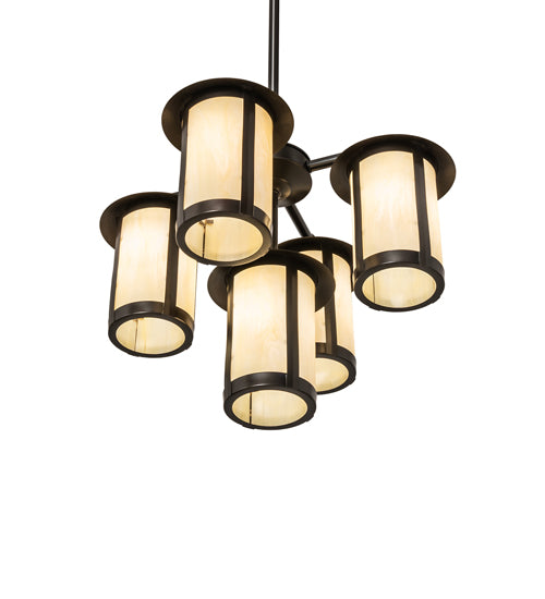 Meyda Lighting Fulton 24" 5-Light Craftsman Brown Chandelier With Beige Botticino Idalight Shade