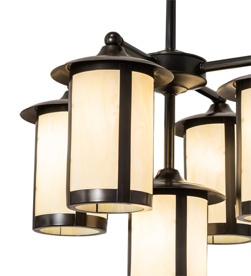 Meyda Lighting Fulton 24" 5-Light Craftsman Brown Chandelier With Beige Botticino Idalight Shade