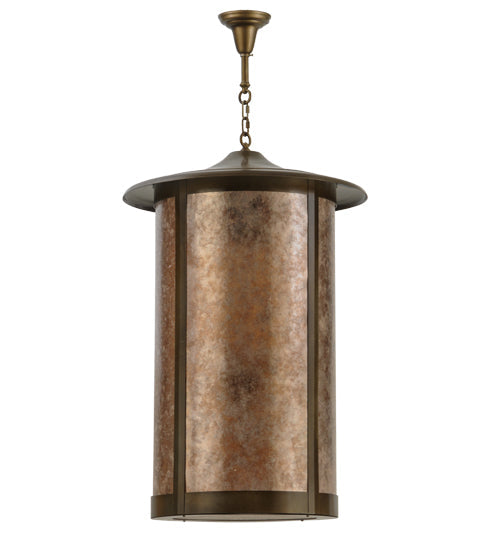 Meyda Lighting Fulton 24" 8-Light Antique Copper Prime Lantern Pendant Light With Silver Mica Shade Glass