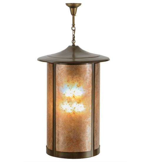 Meyda Lighting Fulton 24" 8-Light Antique Copper Prime Lantern Pendant Light With Silver Mica Shade Glass