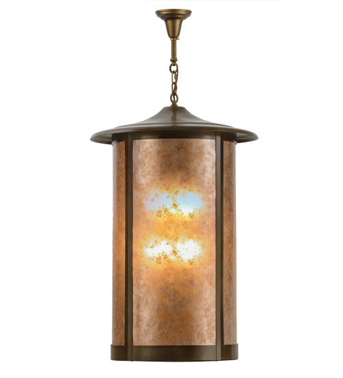 Meyda Lighting Fulton 24" 8-Light Antique Copper Prime Lantern Pendant Light With Silver Mica Shade Glass