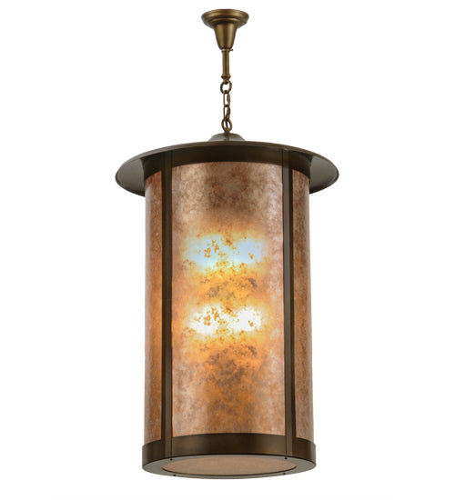 Meyda Lighting Fulton 24" 8-Light Antique Copper Prime Lantern Pendant Light With Silver Mica Shade Glass
