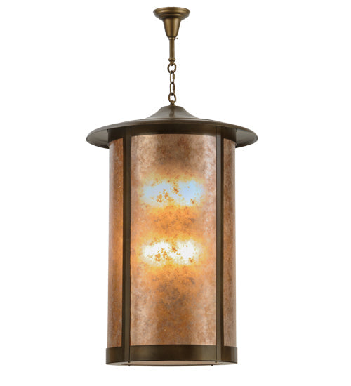 Meyda Lighting Fulton 24" 8-Light Antique Copper Prime Lantern Pendant Light With Silver Mica Shade Glass
