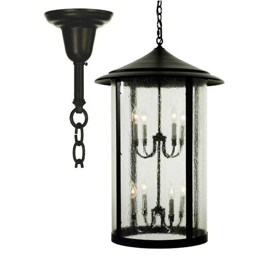 Meyda Lighting Fulton 24" 8-Light Black Hanging Lantern Pendant Light With Clear Seeded Shade Glass