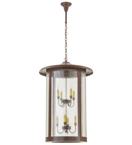 Meyda Lighting Fulton 24" 8-Light Cafe Noir Prime Lantern Pendant Light With Clear Seeded Shade Glass