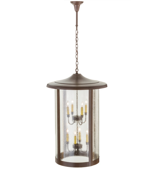 Meyda Lighting Fulton 24" 8-Light Cafe Noir Prime Lantern Pendant Light With Clear Seeded Shade Glass