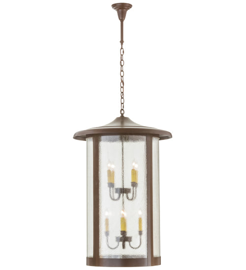 Meyda Lighting Fulton 24" 8-Light Cafe Noir Prime Lantern Pendant Light With Clear Seeded Shade Glass