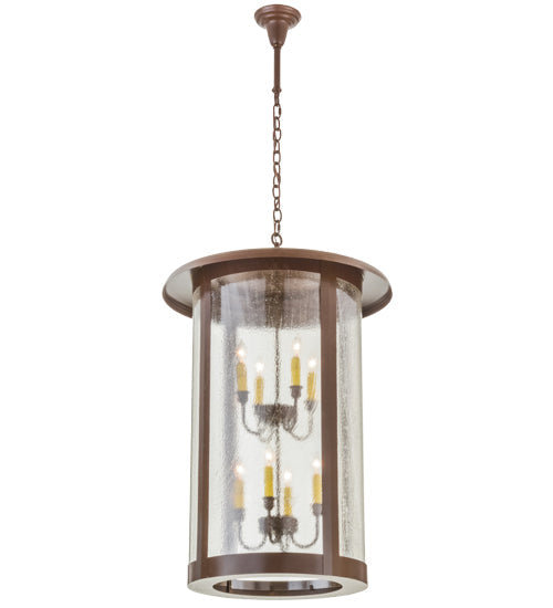 Meyda Lighting Fulton 24" 8-Light Cafe Noir Prime Lantern Pendant Light With Clear Seeded Shade Glass