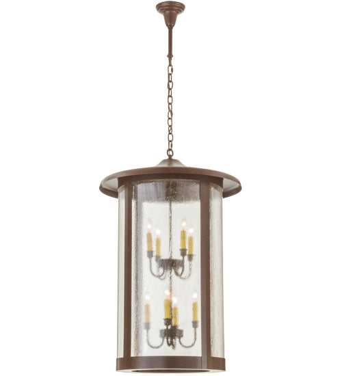 Meyda Lighting Fulton 24" 8-Light Cafe Noir Prime Lantern Pendant Light With Clear Seeded Shade Glass