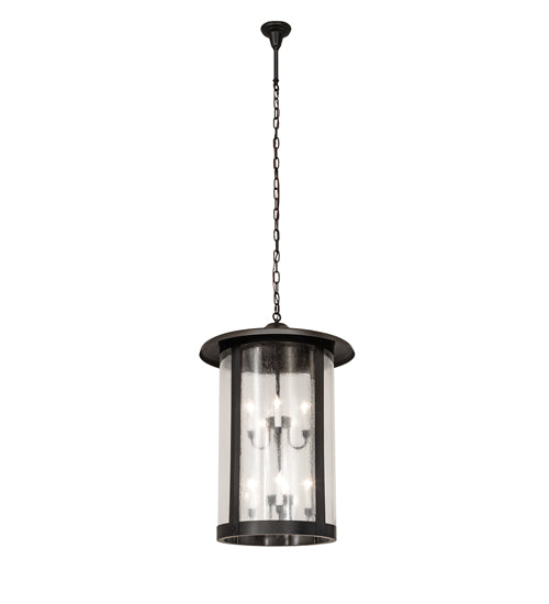 Meyda Lighting Fulton 24" 8-Light Craftsman Brown On Brass Prime Lantern Pendant Light With Clear Seeded Shade Glass