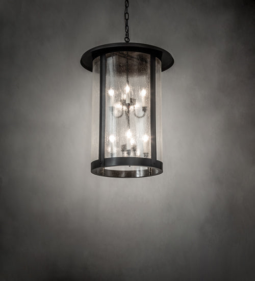 Meyda Lighting Fulton 24" 8-Light Craftsman Brown On Brass Prime Lantern Pendant Light With Clear Seeded Shade Glass