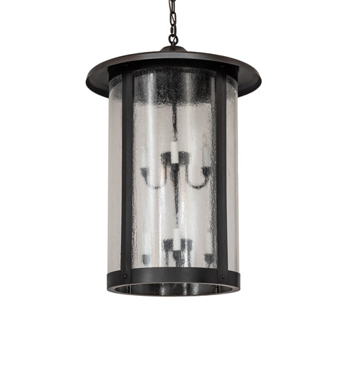 Meyda Lighting Fulton 24" 8-Light Craftsman Brown On Brass Prime Lantern Pendant Light With Clear Seeded Shade Glass