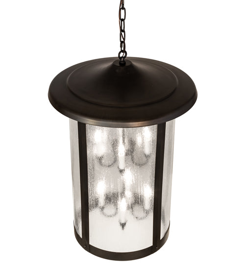Meyda Lighting Fulton 24" 8-Light Craftsman Brown On Brass Prime Lantern Pendant Light With Clear Seeded Shade Glass