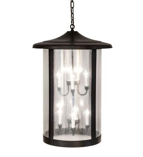 Meyda Lighting Fulton 24" 8-Light Craftsman Brown On Brass Prime Lantern Pendant Light With Clear Seeded Shade Glass