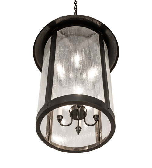 Meyda Lighting Fulton 24" 8-Light Craftsman Brown On Brass Prime Lantern Pendant Light With Clear Seeded Shade Glass