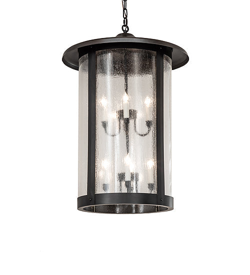 Meyda Lighting Fulton 24" 8-Light Craftsman Brown On Brass Prime Lantern Pendant Light With Clear Seeded Shade Glass