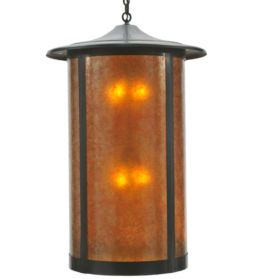 Meyda Lighting Fulton 24" 8-Light Craftsman Brown Prime Lantern Pendant Light With Amber Mica Shade Glass