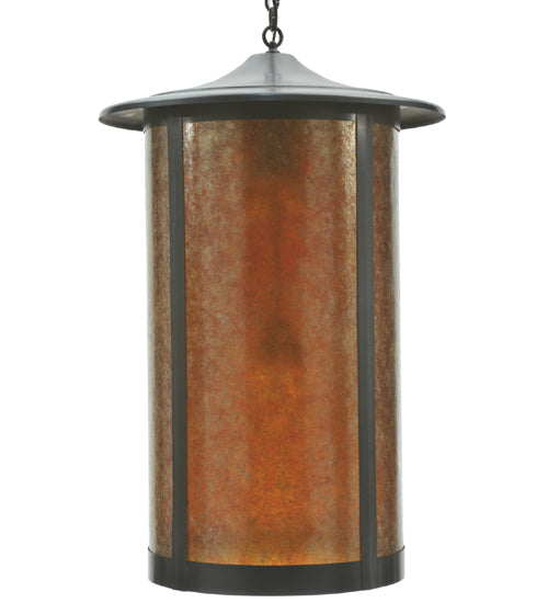 Meyda Lighting Fulton 24" 8-Light Craftsman Brown Prime Lantern Pendant Light With Amber Mica Shade Glass
