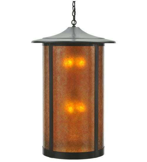 Meyda Lighting Fulton 24" 8-Light Craftsman Brown Prime Lantern Pendant Light With Amber Mica Shade Glass