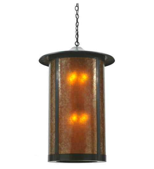 Meyda Lighting Fulton 24" 8-Light Craftsman Brown Prime Lantern Pendant Light With Amber Mica Shade Glass