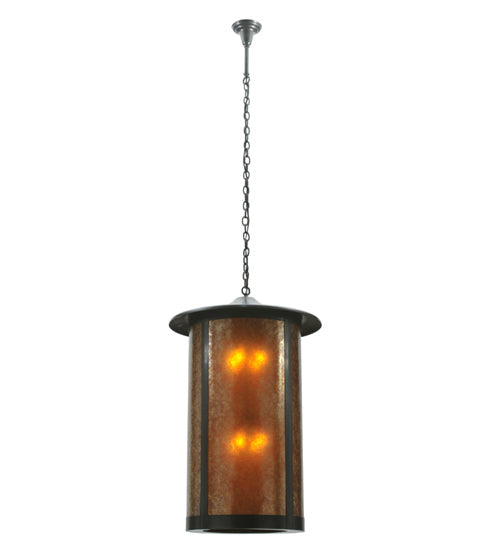 Meyda Lighting Fulton 24" 8-Light Craftsman Brown Prime Lantern Pendant Light With Amber Mica Shade Glass