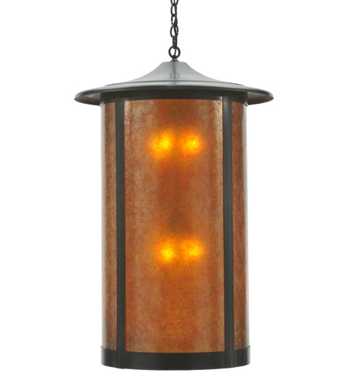 Meyda Lighting Fulton 24" 8-Light Craftsman Brown Prime Lantern Pendant Light With Amber Mica Shade Glass
