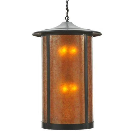 Meyda Lighting Fulton 24" 8-Light Craftsman Brown Prime Lantern Pendant Light With Amber Mica Shade Glass