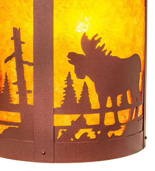 Meyda Lighting Fulton 24" 8-Light Rust Moose Creek Pendant Light With Amber Mica Shade Glass